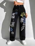 Black Graphic Printed Jeans