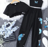 3 Piece Butterfly Black Summer Tracksuit