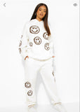 Smiley White Winter Hoodie Tracksuit