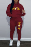 Maroon Lover Print Winter Tracksuit