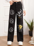 Good Mood Print Black Jeans