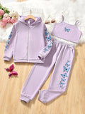 3 Piece Butterfly Purple Winter Tracksuit