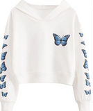 Butterfly White Crop Hoodie