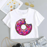 Donut Print White Crop Top