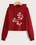 Maroon Flowers Crop Hoodie